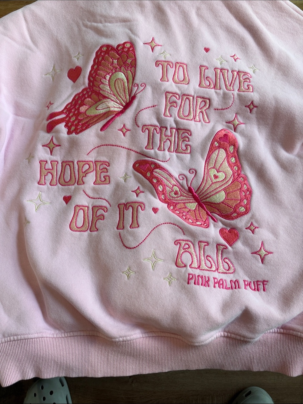 Girls' Pink Palm Puff Butterfly Sweatshirt